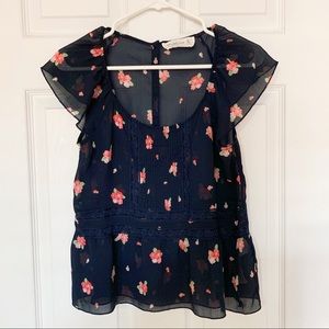 Abercrombie & Fitch Navy Floral Peplum Top